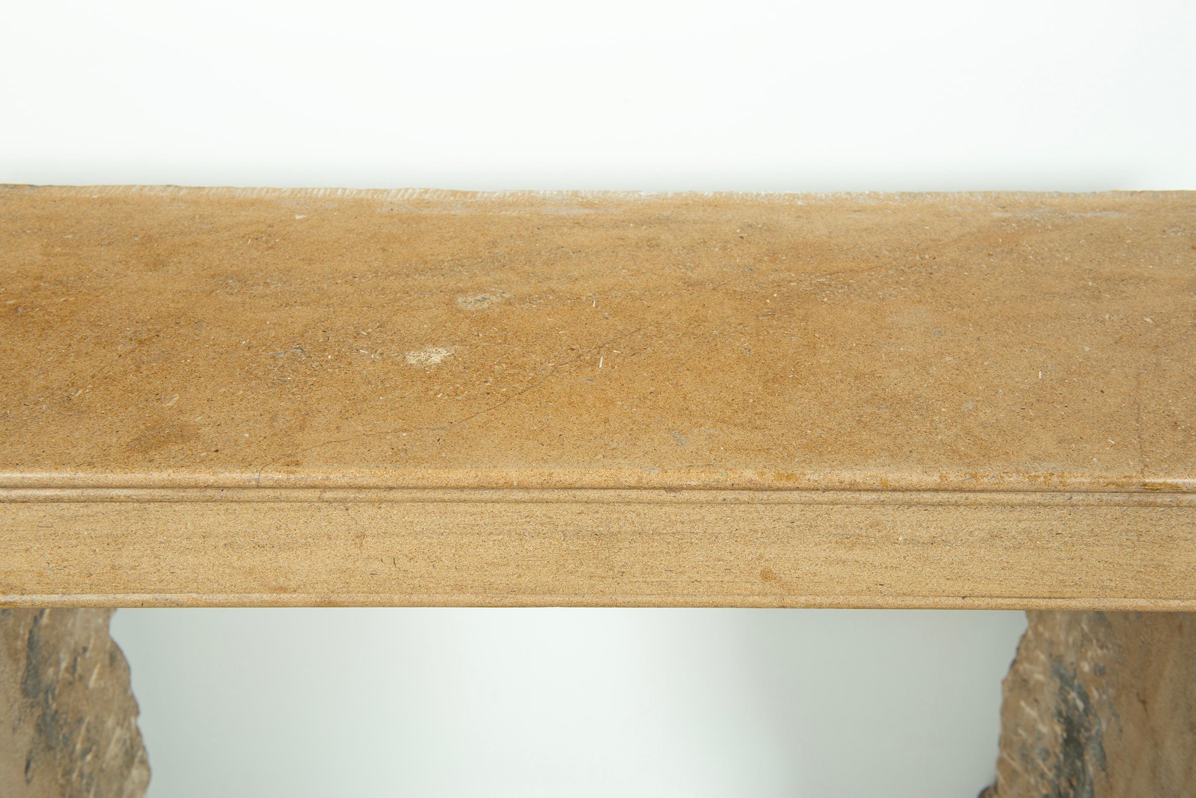 19th Century Small Antique Limestone Fireplace Mantel from France For Sale