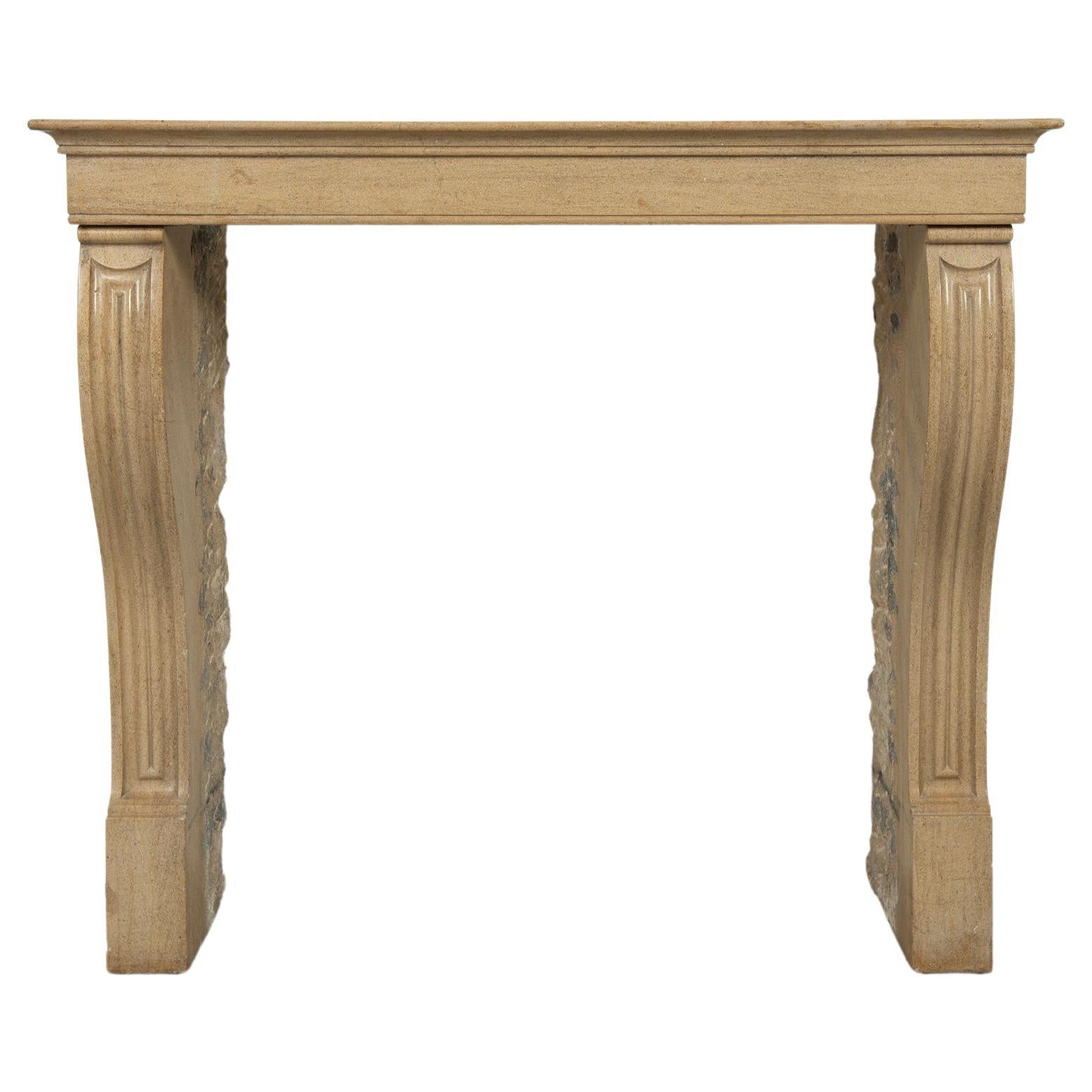 Small Antique Limestone Fireplace Mantel from France For Sale