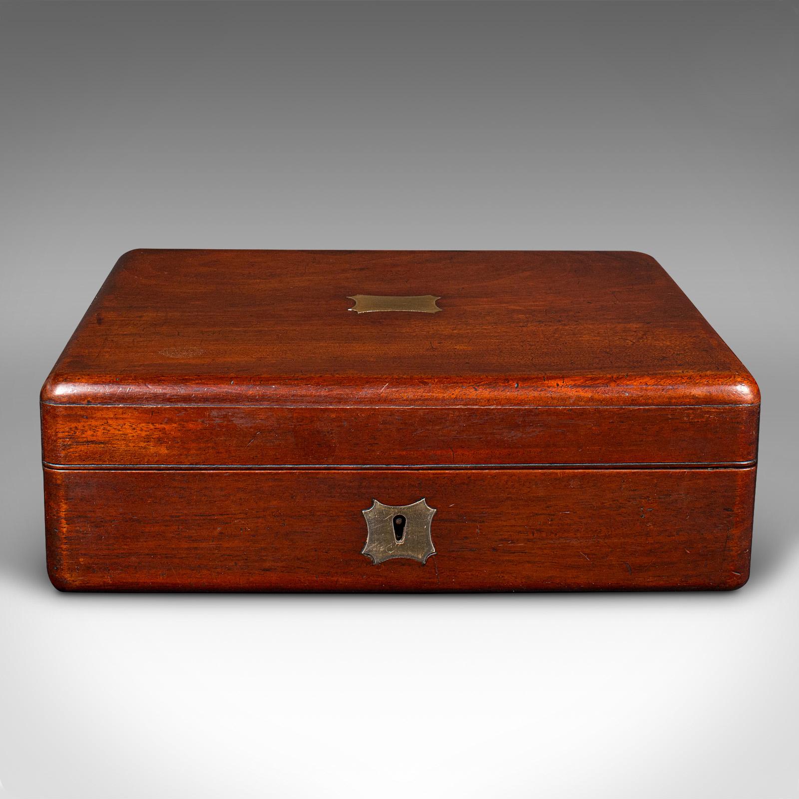 British Small Antique Lined Jewellery Box, English, Keepsake Case, Victorian, Circa 1860