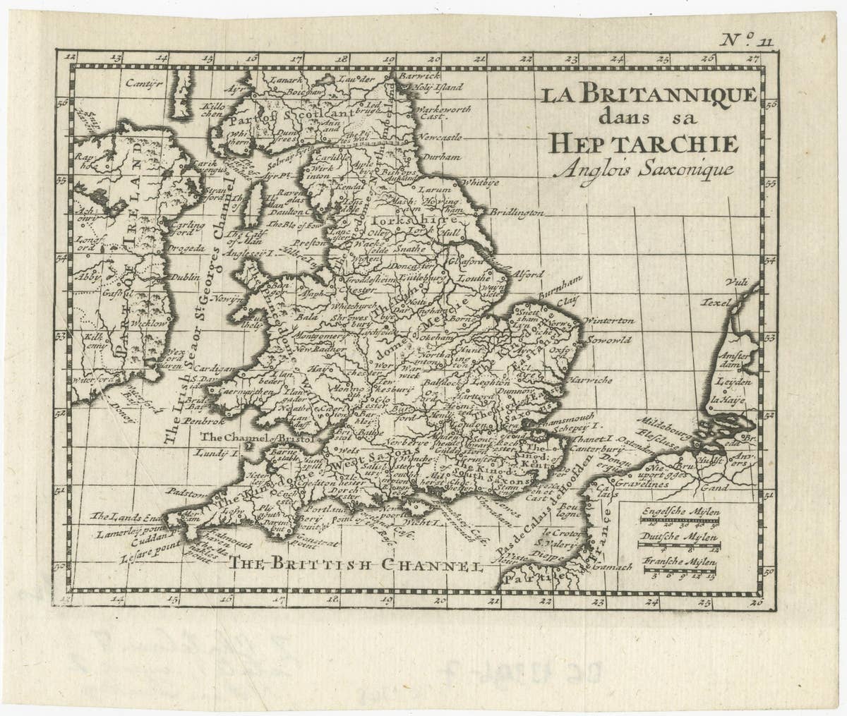 Small Antique Map of England and Wales as It Was During the Heptarchy