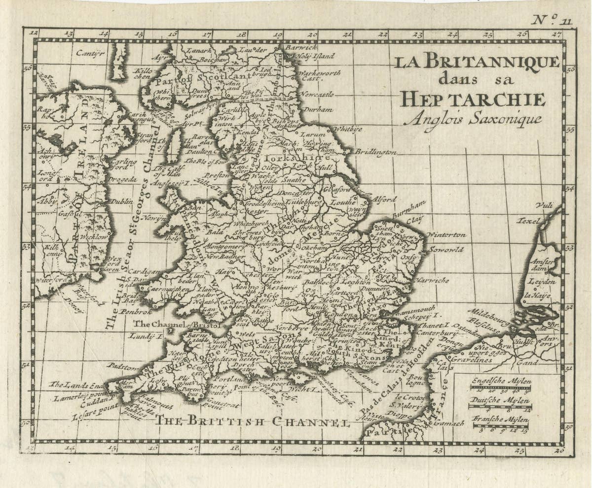 Small Antique Map of England and Wales as It Was During the Heptarchy