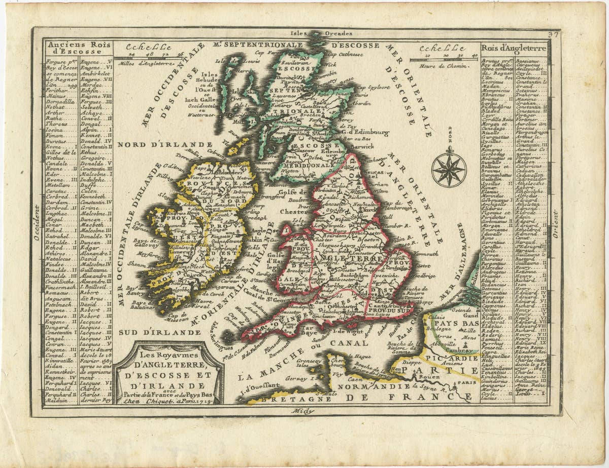 Map of the British Isles with Historical Kings, 1719