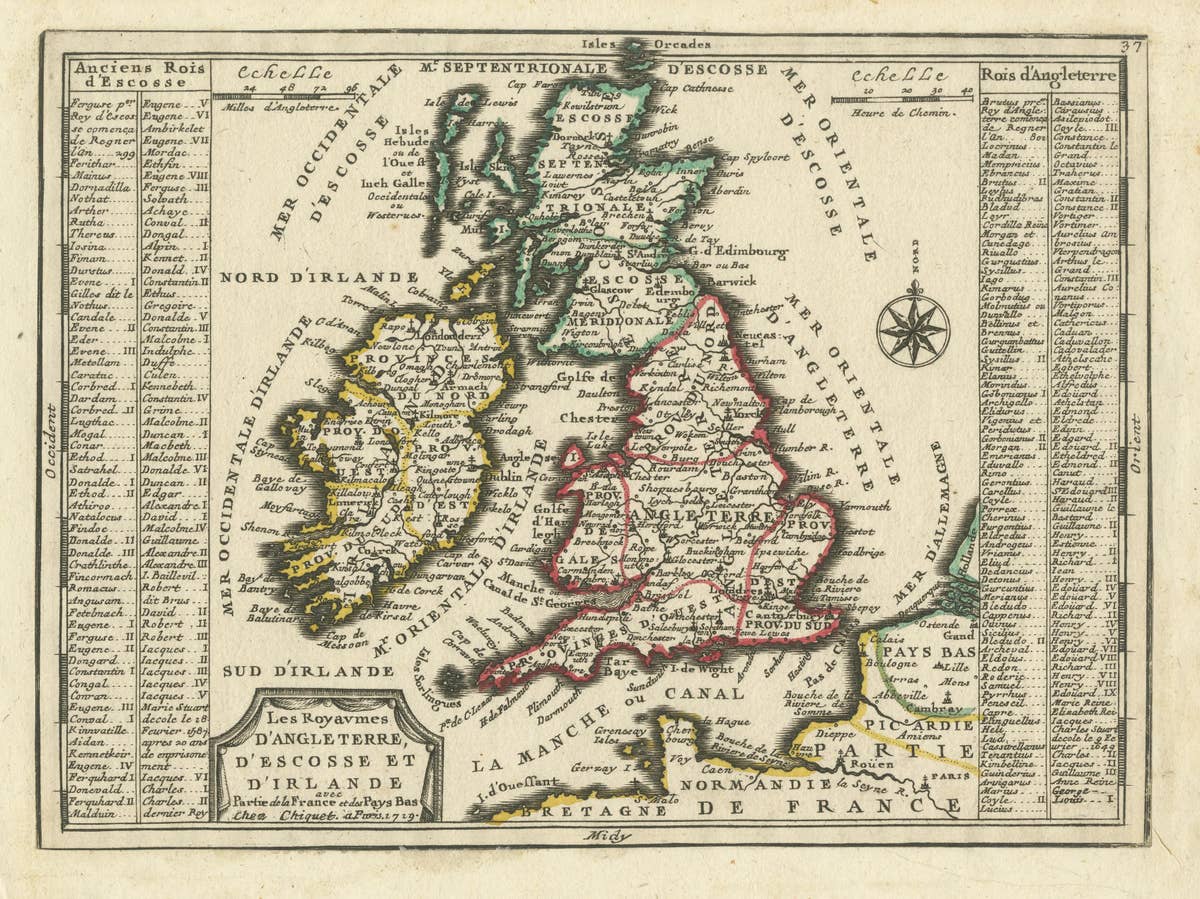 Map of the British Isles with Historical Kings, 1719