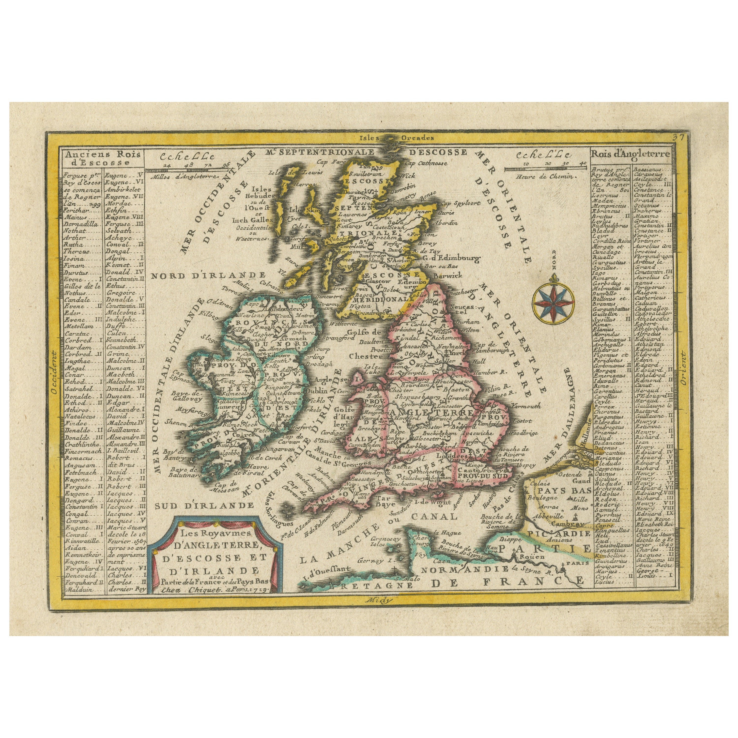 Petite carte ancienne d'Angleterre, de Galles, d'Écosse et d'Irlande avec coloration d'origine
