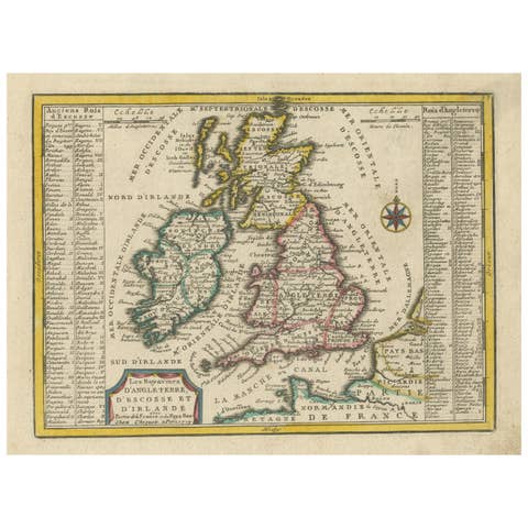 Small Antique Map of England, Wales, Scotland and Ireland with Original Coloring