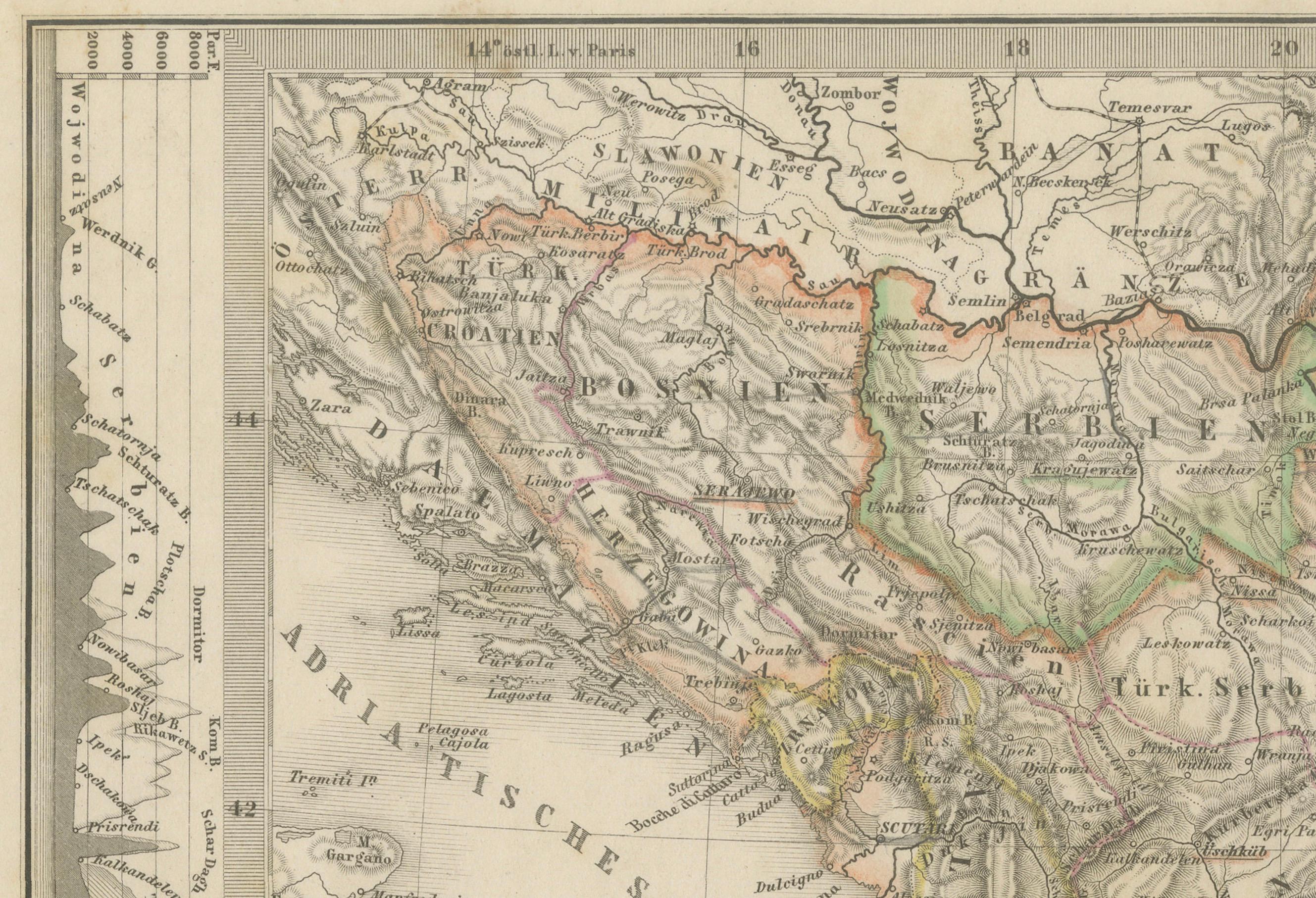 Small Antique Map of the European Turkey, Greece & Ionian Islands – c.1860 In Good Condition For Sale In Langweer, NL
