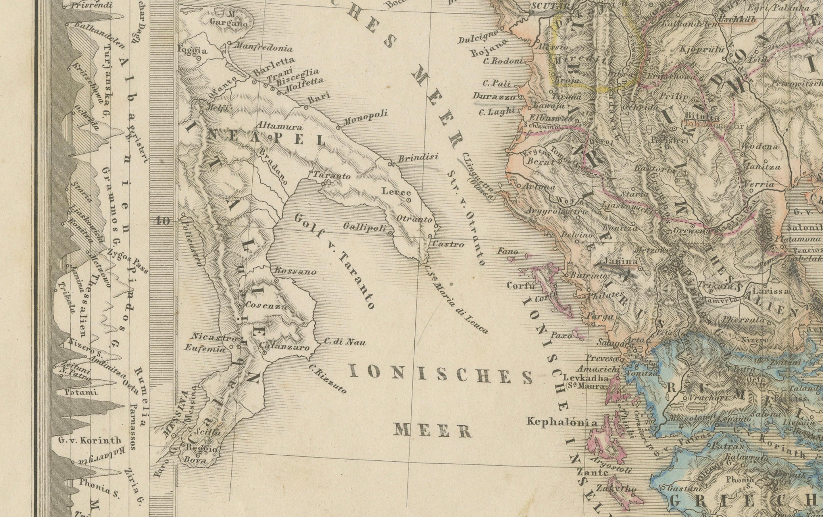 Mid-19th Century Small Antique Map of the European Turkey, Greece & Ionian Islands – c.1860 For Sale