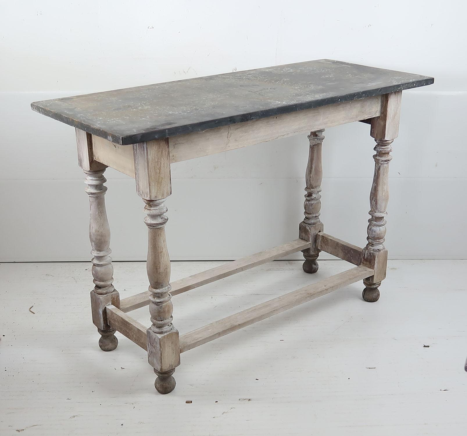 Bleached Small Antique Marble Topped Side Table, English, 19th Century