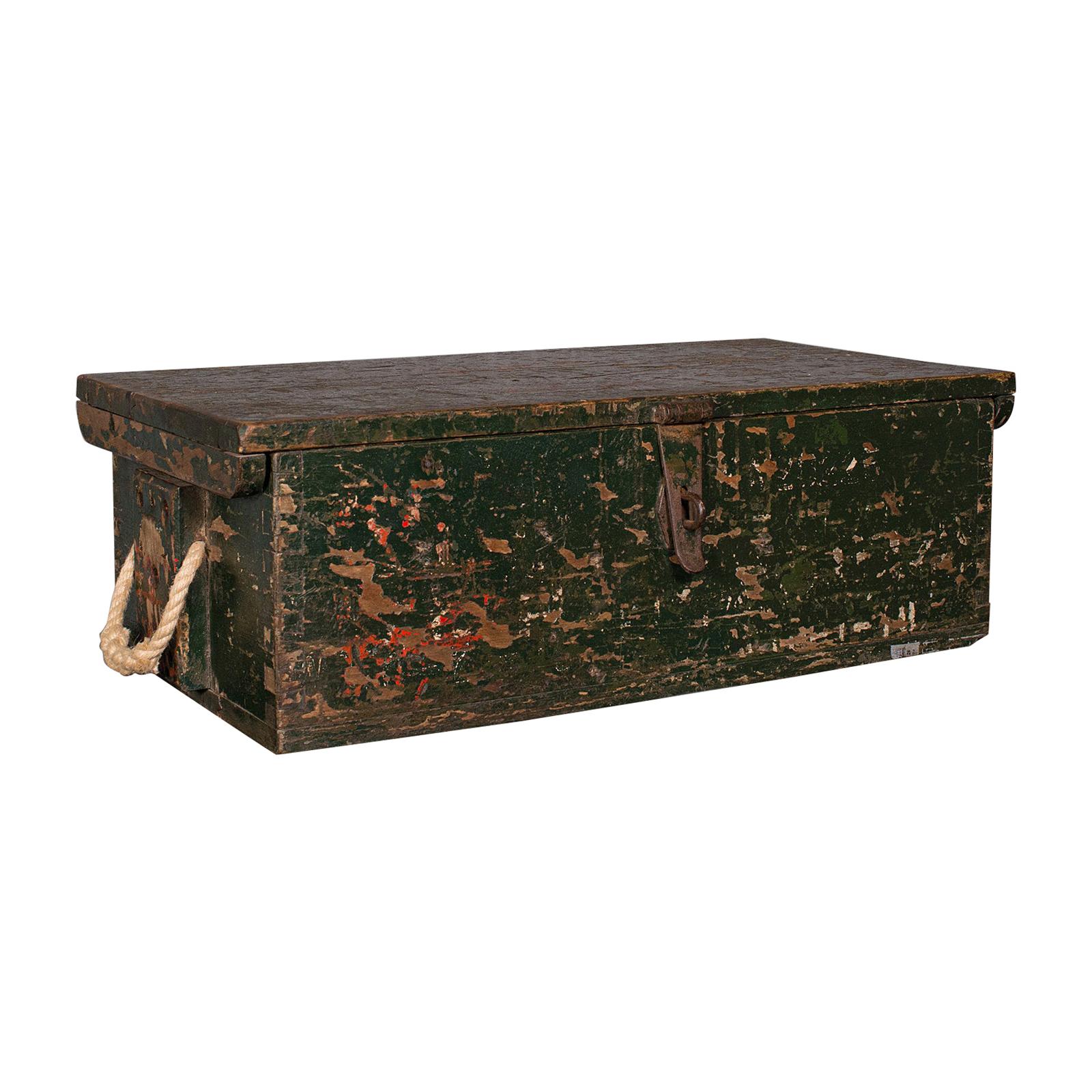 Small Antique Mariner's Trunk, English, Pine, Chest, Late Victorian, Circa 1900