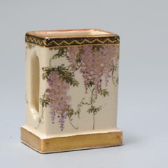 Small Antique Meiji Period Japanese Wisteria Satsuma Matchbox Holder Yasuda