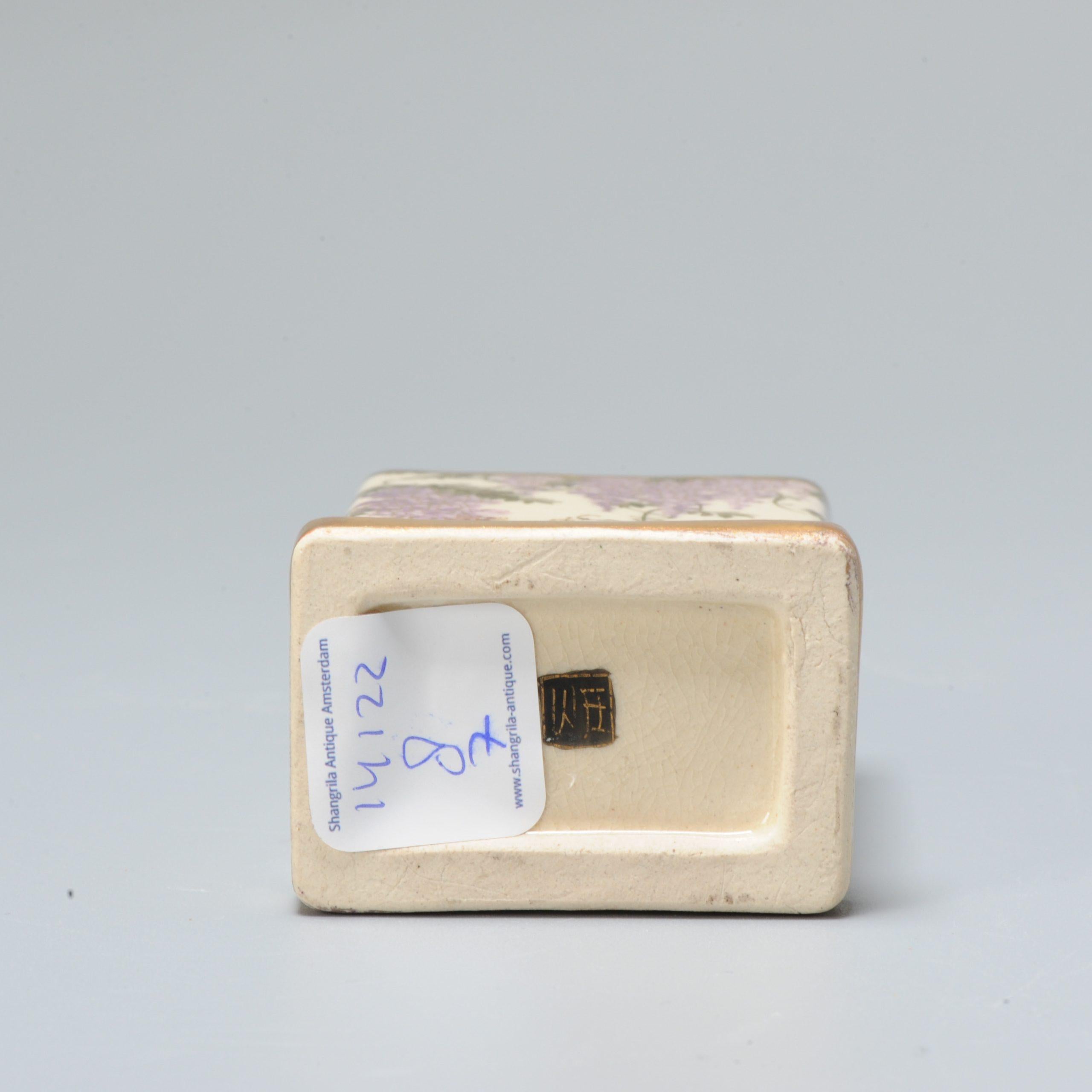 19th Century Small Antique Meiji Period Japanese Wisteria Satsuma Matchbox Holder Yasuda For Sale