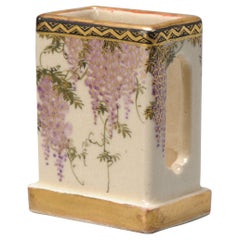 Small Antique Meiji Period Japanese Wisteria Satsuma Matchbox Holder Yasuda