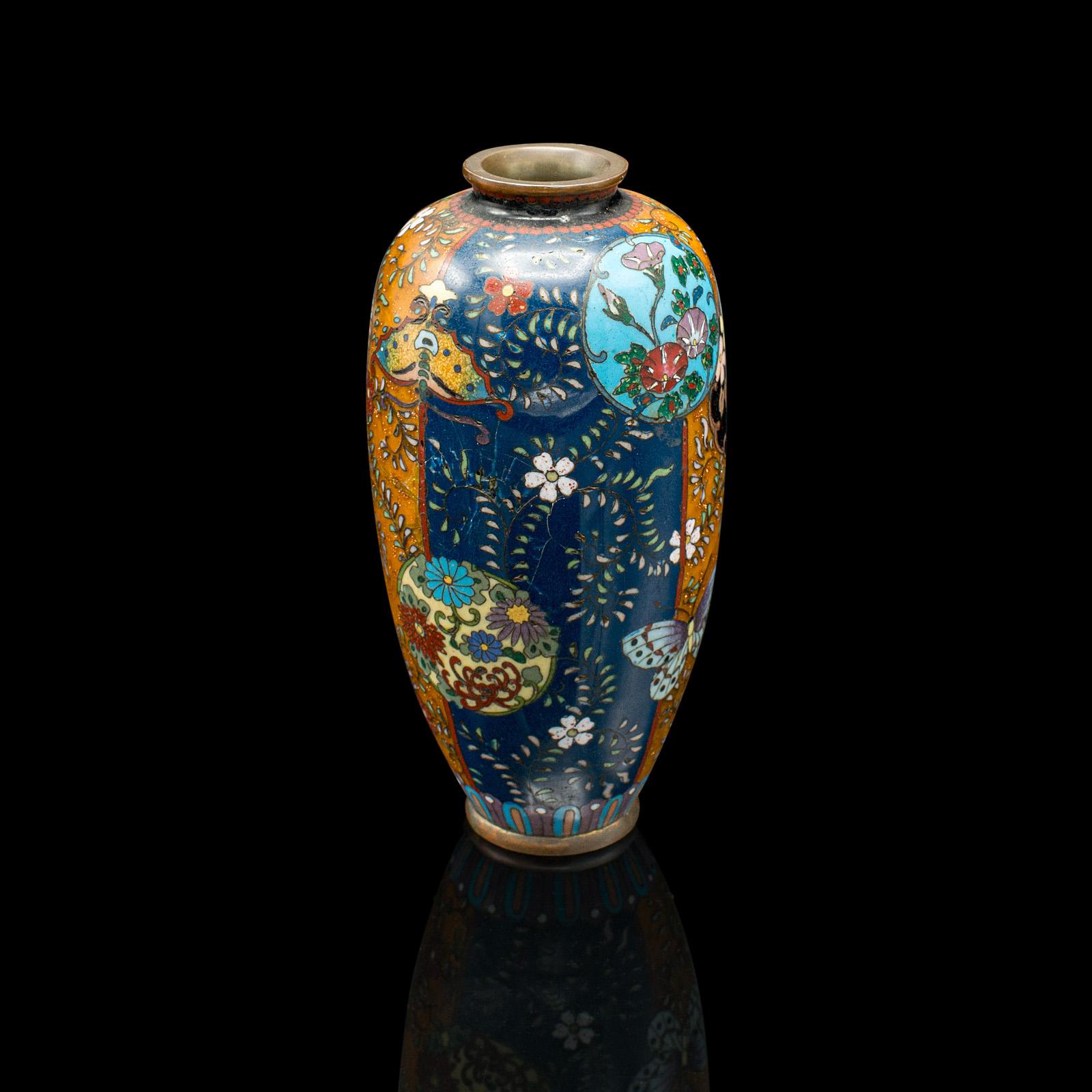 Porcelain Small Antique Meiji Posy Vase, Japanese, Nagoya Cloisonne Urn, Victorian, C.1900 For Sale