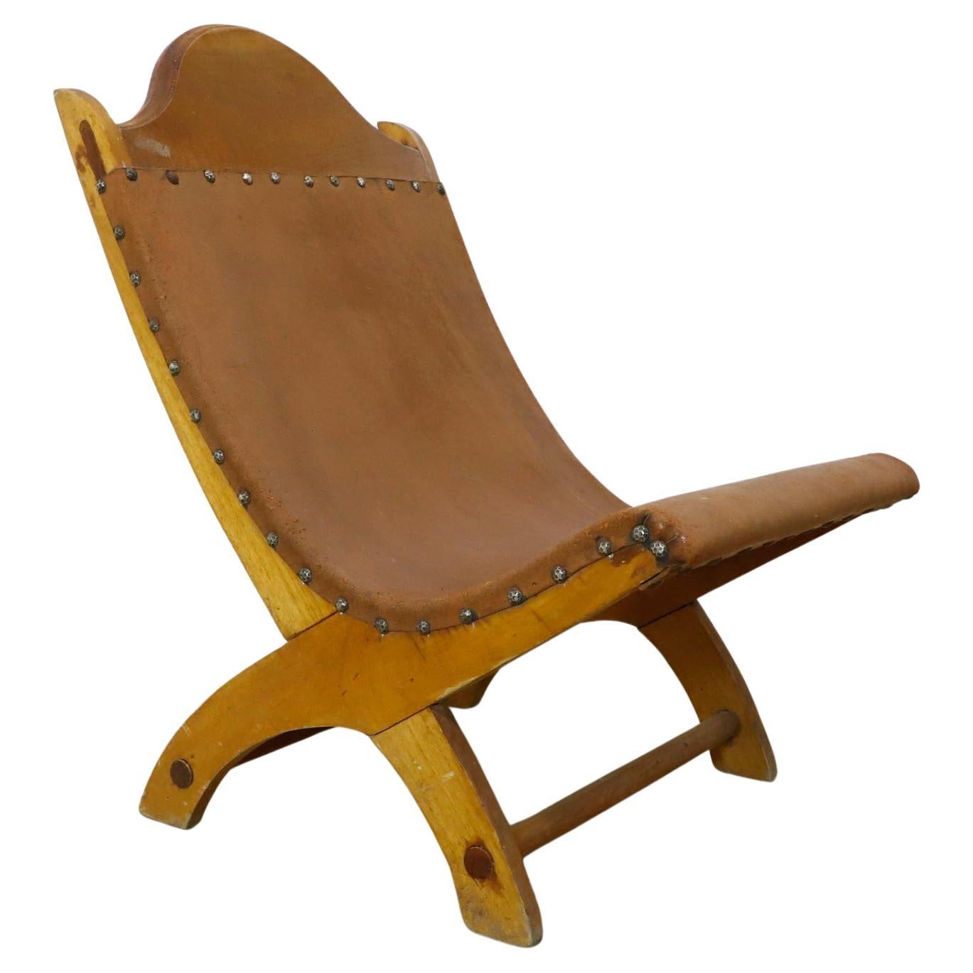 Small Antique Mexican Butaque Chair, in the Style of Clara Porset