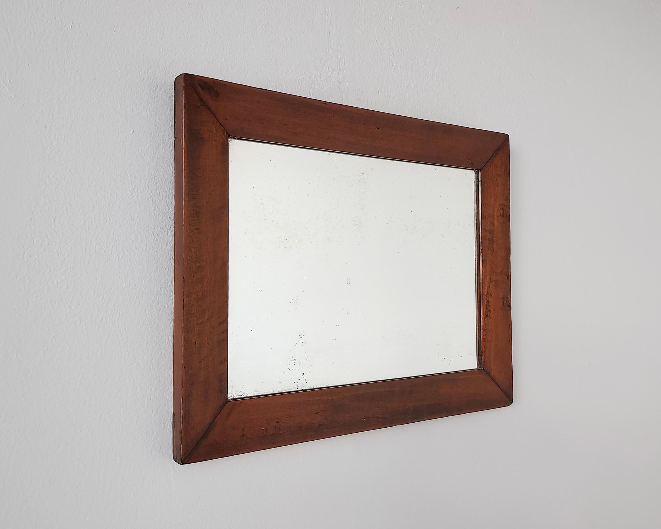 American Craftsman Small Antique Mitered Wood Frame Wall Mirror Early 20th Century For Sale