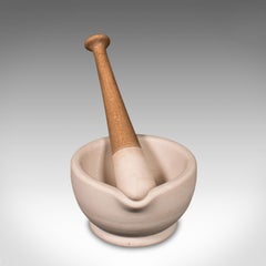 Small Antique Mortar and Pestle, English, Ceramic, Beech, Apothecary, Victorian