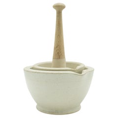 Small Vintage Mortar & Pestle Duo, English, Ceramic, Beech, Cookery, Victorian