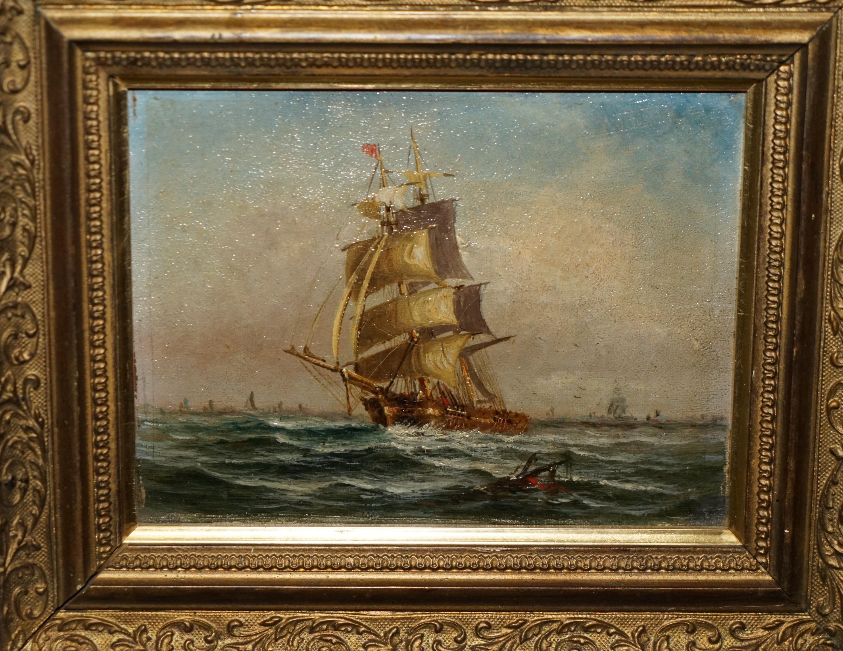 Royal House Antiques

Nous sommes ravis de proposer à la vente cette superbe peinture à l'huile originale datant d'environ 1880 et représentant un navire du début du 19e siècle. 

Une peinture très belle et merveilleusement exécutée, qui donne un