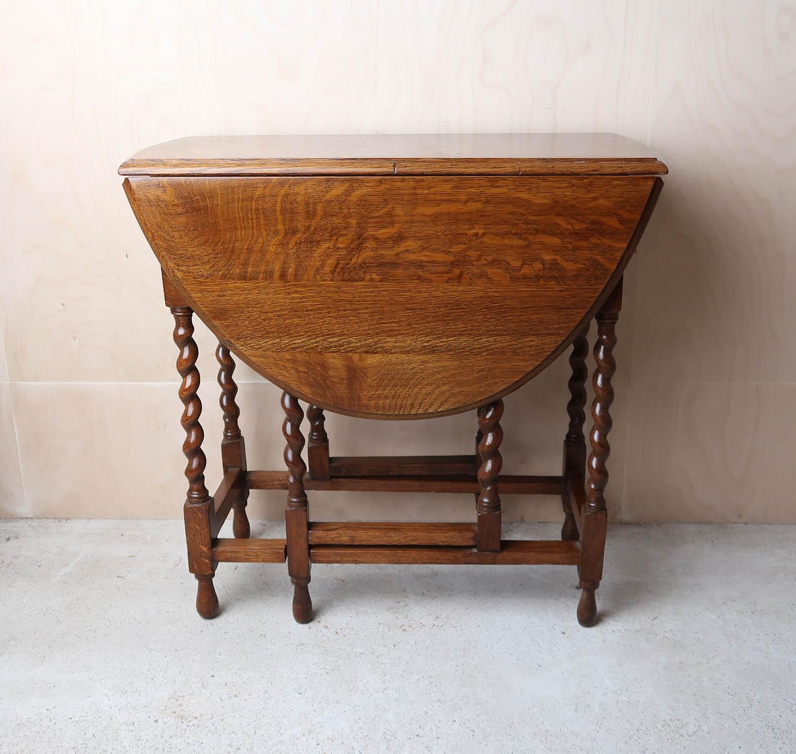 Jacobean Small Antique Oak Gateleg Barley Twist Table . English, C.1920 