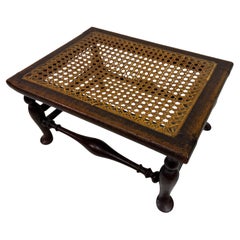 Small Antique Oak Stool with Canework