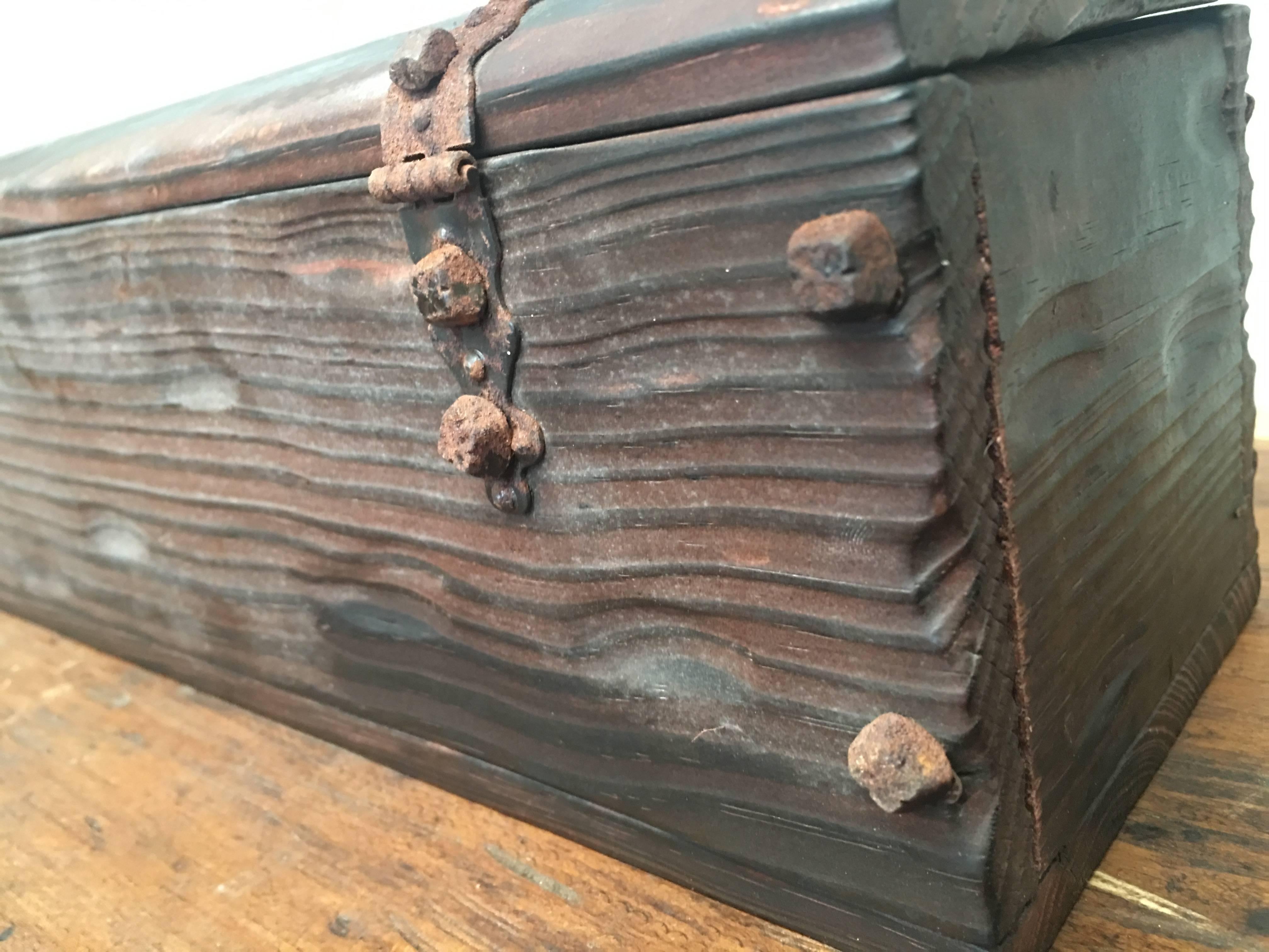Small Antique Oak Table Trunk - Box from Spain, 18th Century 2
