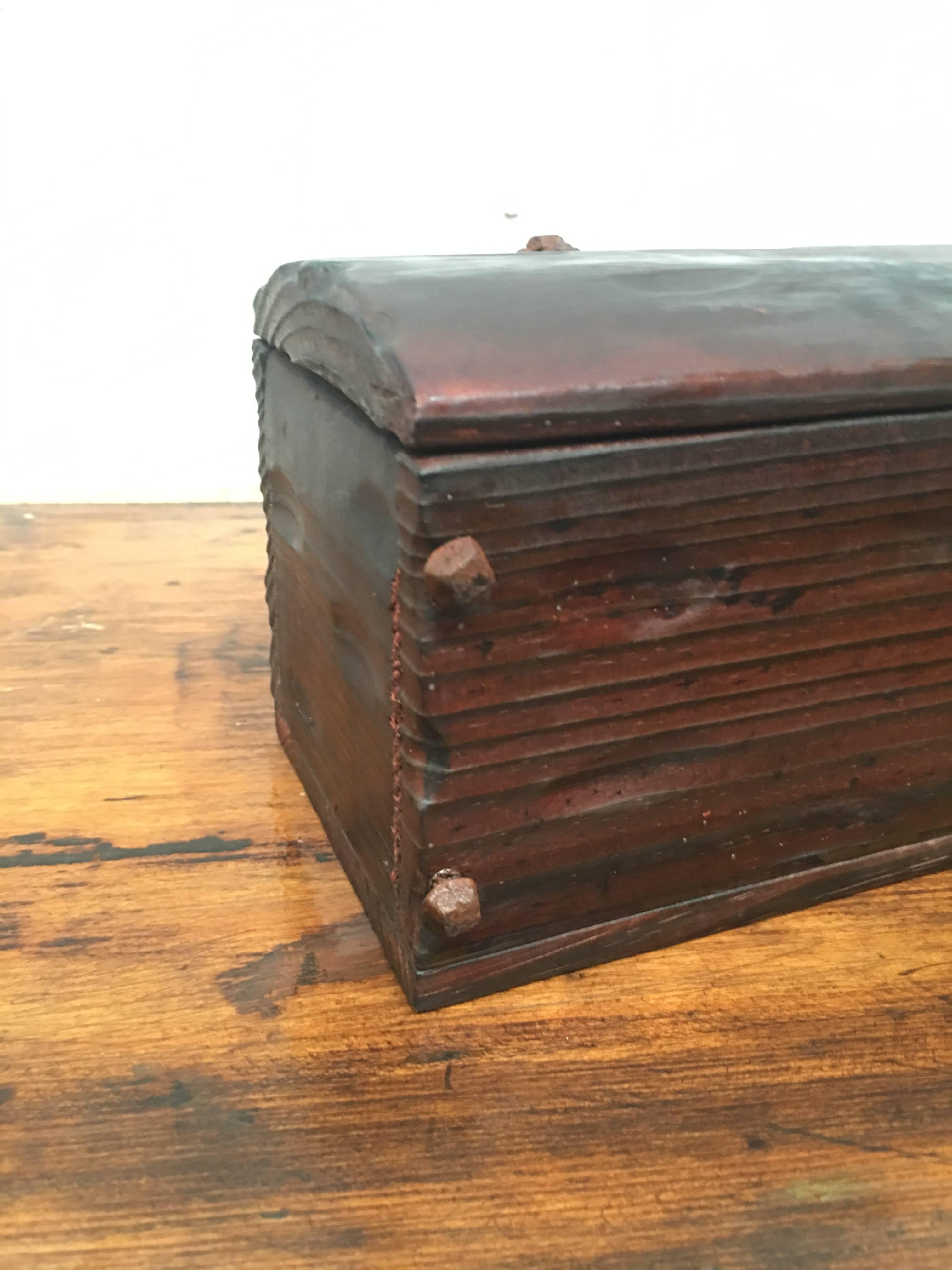 Iron Small Antique Oak Table Trunk - Box from Spain, 18th Century