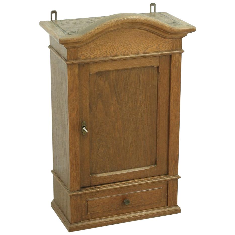 Small Antique Oak Veneer Wall-Mounted Cabinet For Sale