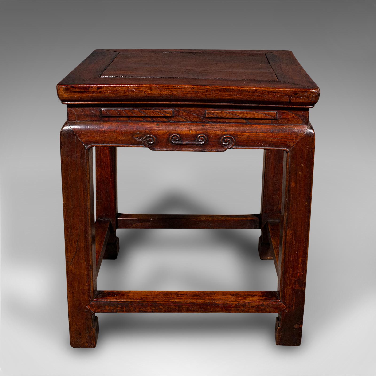 Small Antique Occasional Table, Oriental, Chinese Elm, Accent Stool, Victorian In Good Condition In Hele, Devon, GB