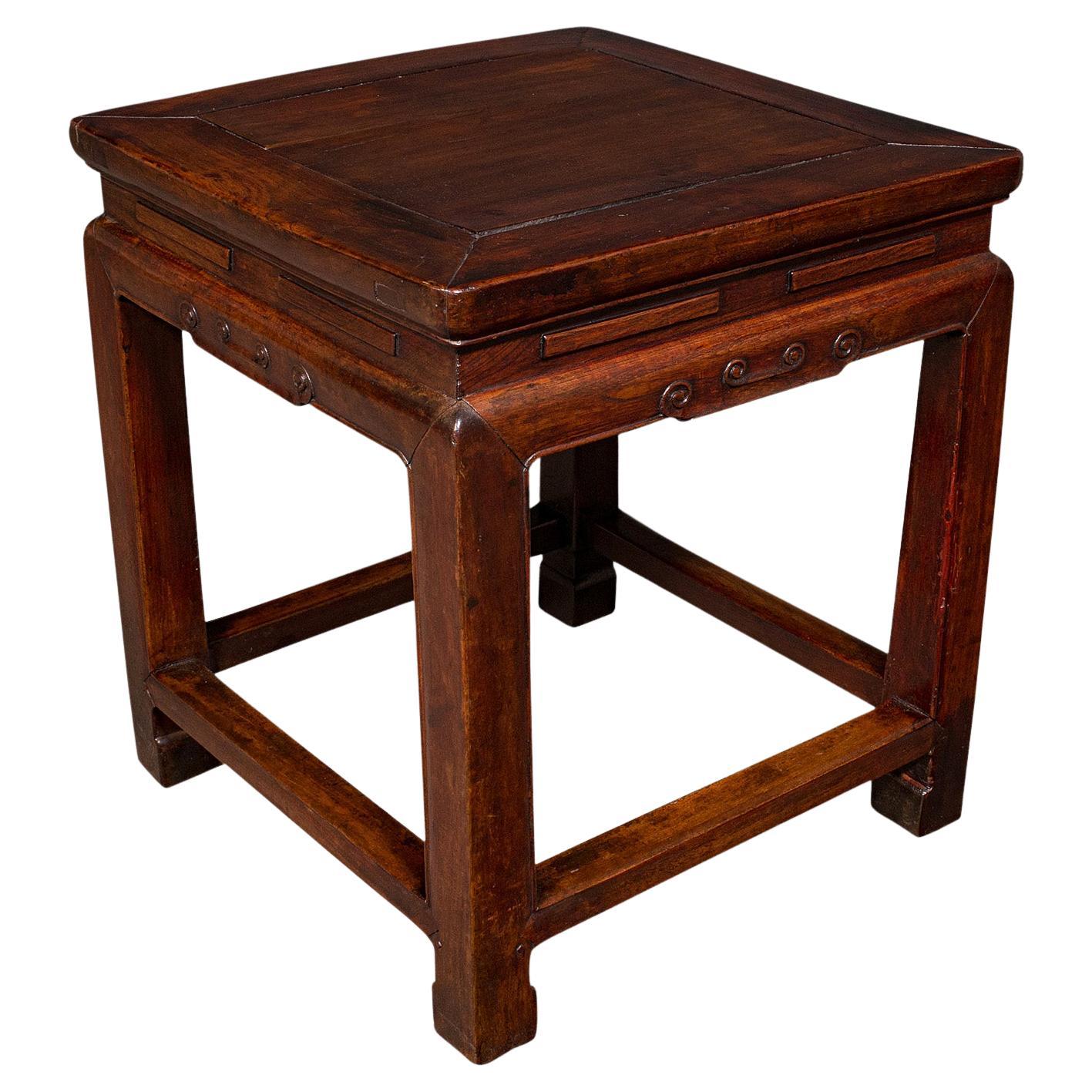 Small Antique Occasional Table, Oriental, Chinese Elm, Accent Stool, Victorian