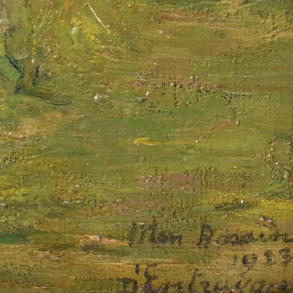 Small Antique Oil Painting, Landscape With Forest And Fountain, Nature Painting. In Good Condition In Breganze, VI