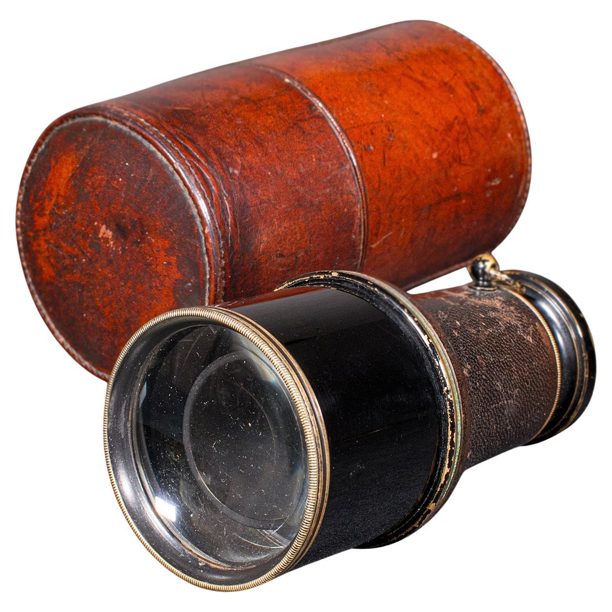 Kleines antikes Opernmonokular, deutsch, Messing, Leder, Scope, viktorianisch