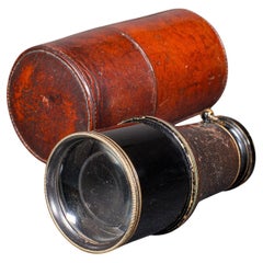 Pequeño Monocular de Ópera Antiguo, Alemán, Latón, Cuero, Visor, Victoriano
