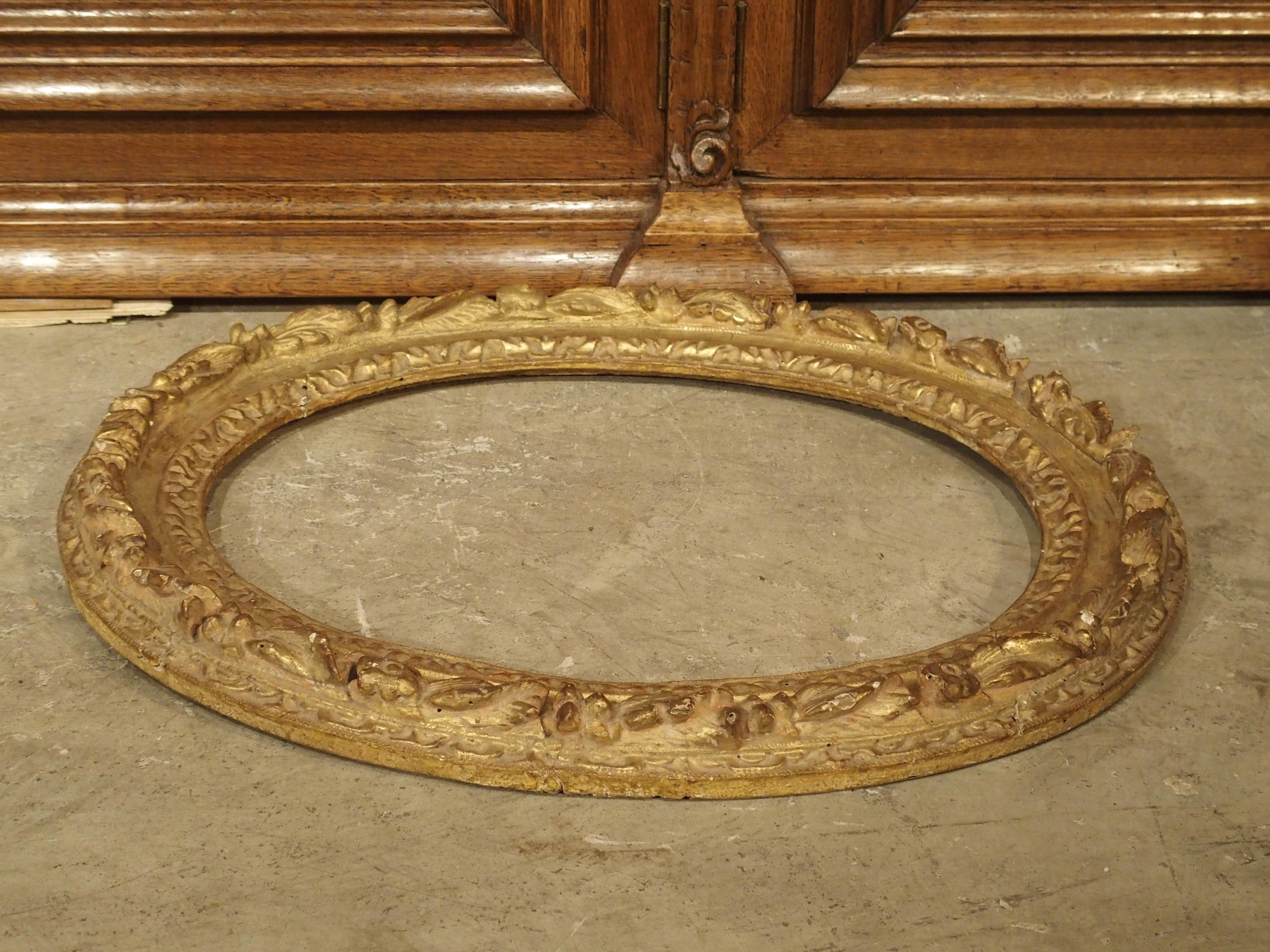 French Small Antique Oval Giltwood Frame from Paris, 17th Century