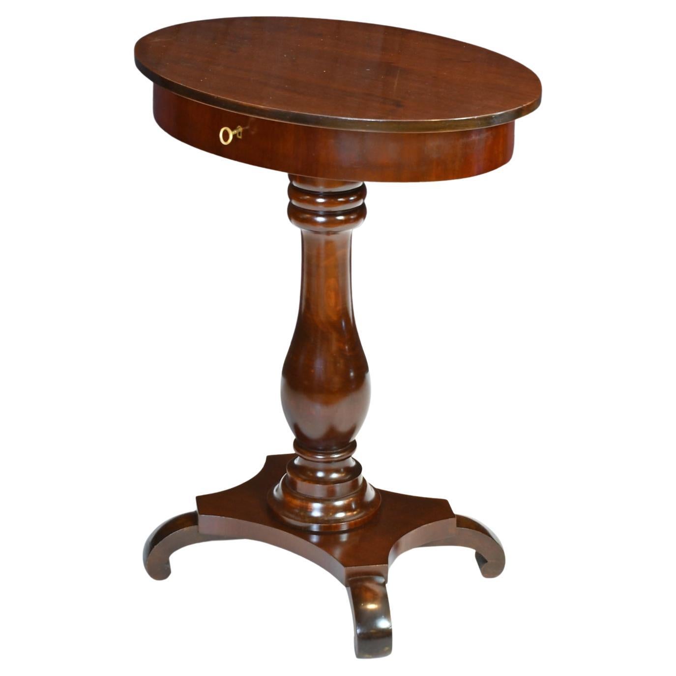 Small Antique Oval Pedestal Table or Work Table in Dark-Stained Mahogany For Sale 3