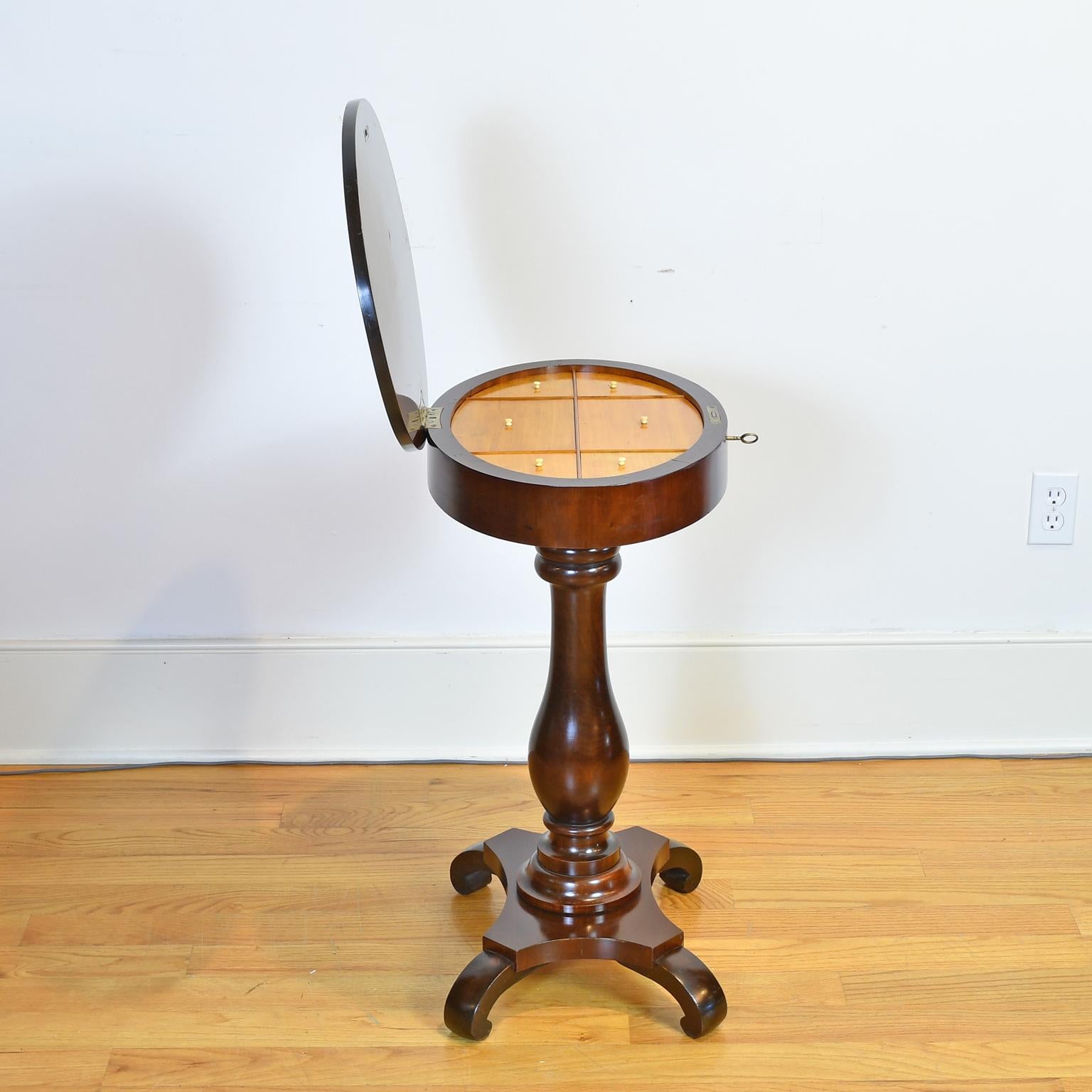 Small Antique Oval Pedestal Table or Work Table in Dark-Stained Mahogany For Sale 7
