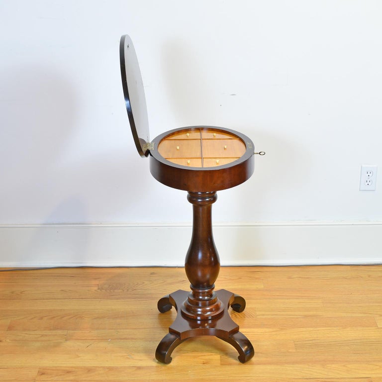 Small Antique Oval Pedestal Table or Work Table in DarkStained