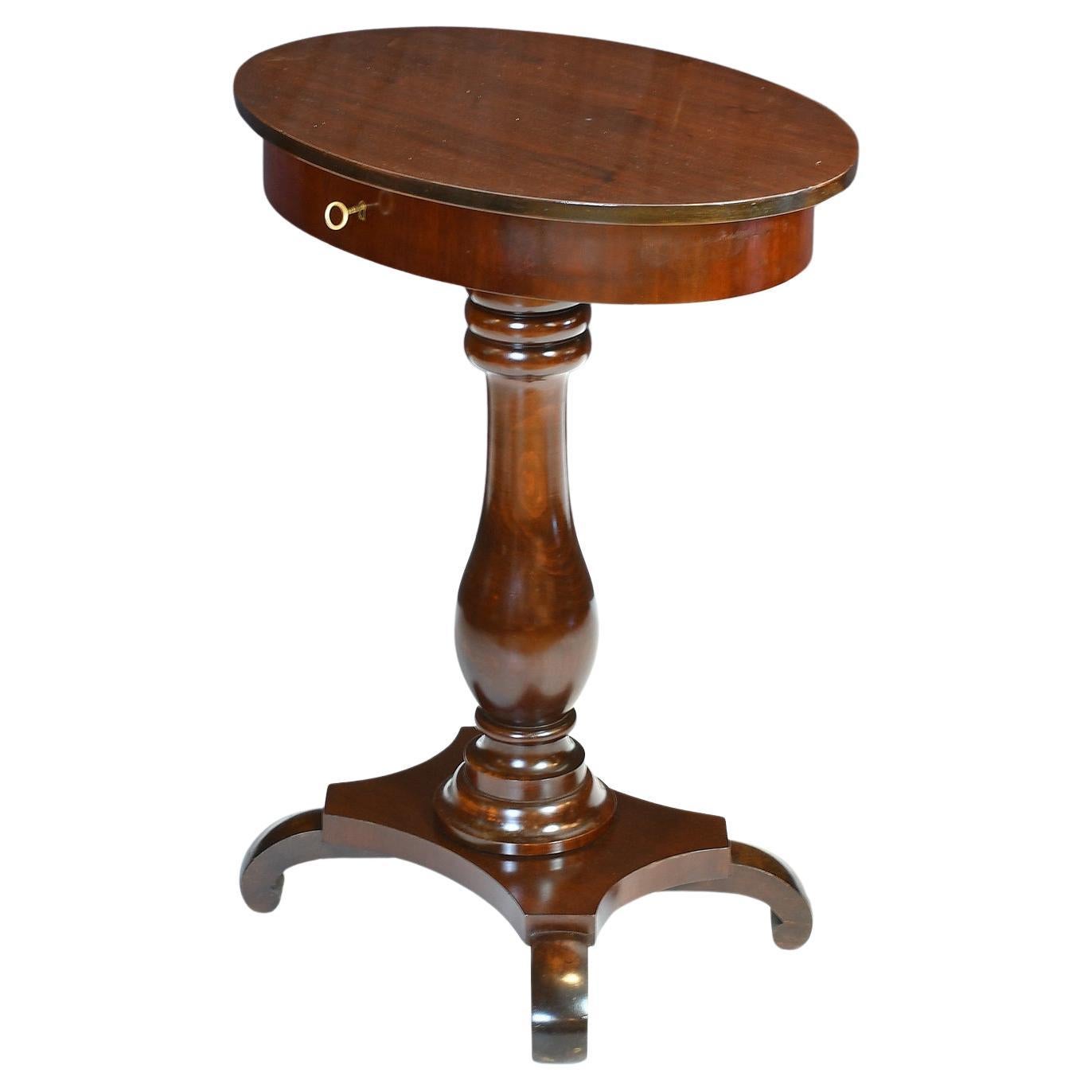 Danish Small Antique Oval Pedestal Table or Work Table in Dark-Stained Mahogany For Sale