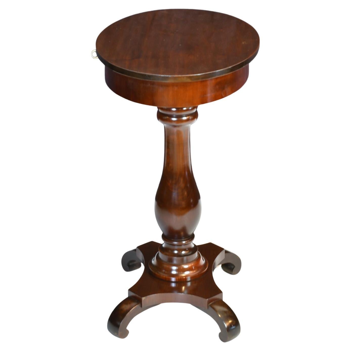 Polished Small Antique Oval Pedestal Table or Work Table in Dark-Stained Mahogany For Sale
