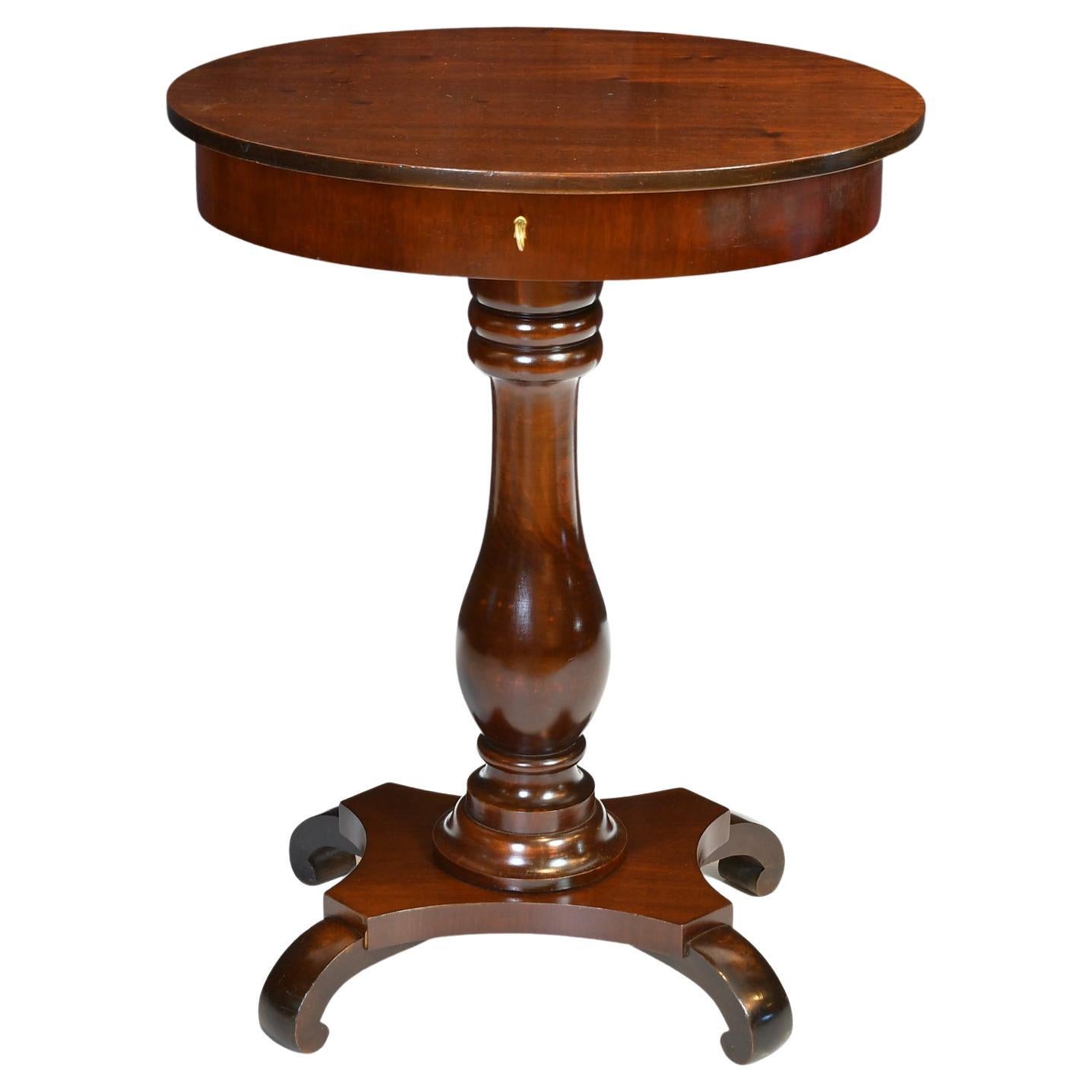 Small Antique Oval Pedestal Table or Work Table in Dark-Stained Mahogany