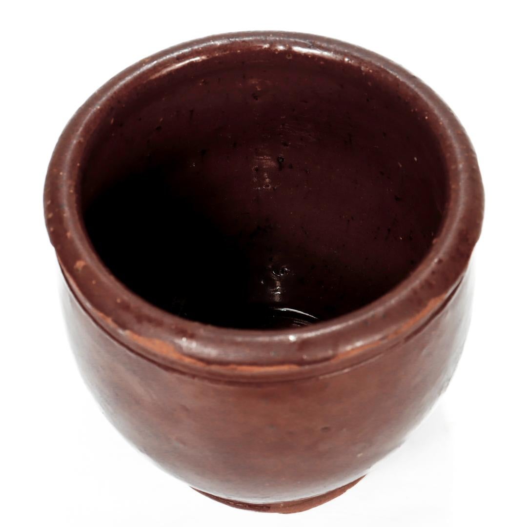 American Small Antique Ovoid Mid-Atlantic Redware Pottery Flower Pot For Sale