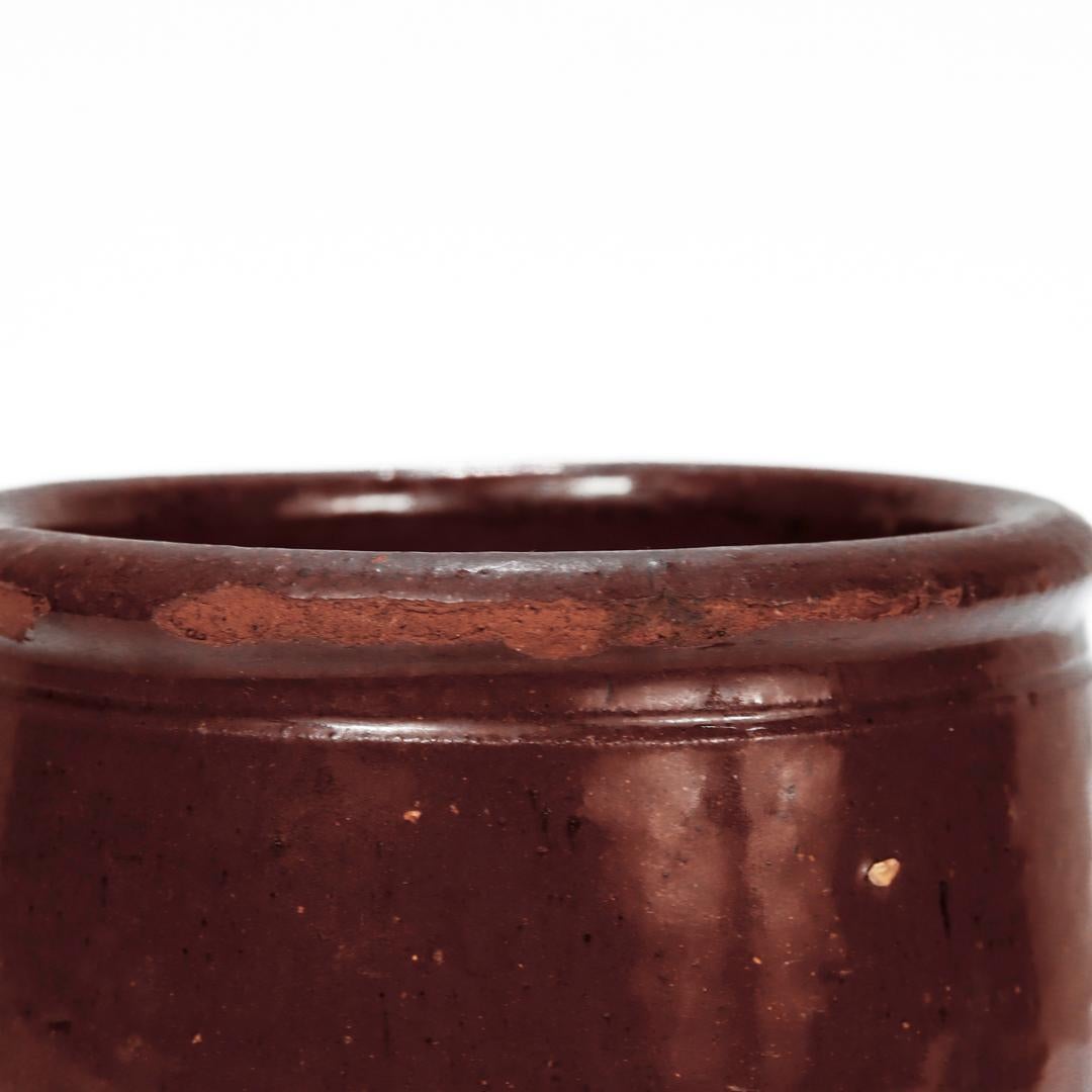 Small Antique Ovoid Mid-Atlantic Redware Pottery Flower Pot In Good Condition For Sale In Philadelphia, PA
