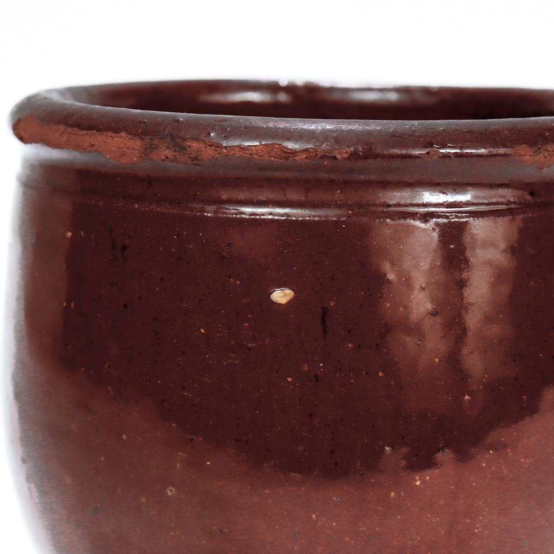 19th Century Small Antique Ovoid Mid-Atlantic Redware Pottery Flower Pot For Sale