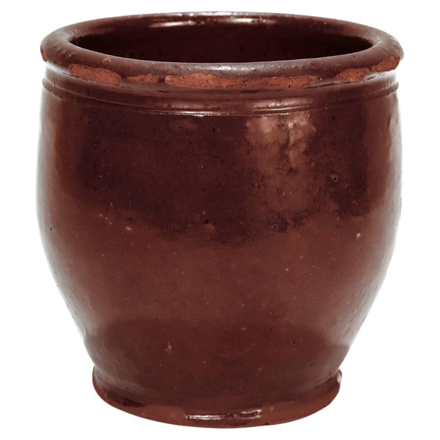 Small Antique Ovoid Mid-Atlantic Redware Pottery Flower Pot For Sale