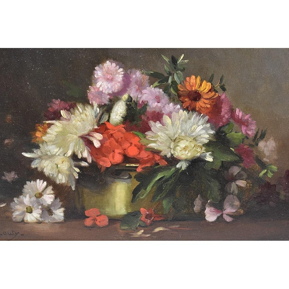 Napoleon III Small Antique Painting with Flowers, Still Life Oil Painting, 19th Century