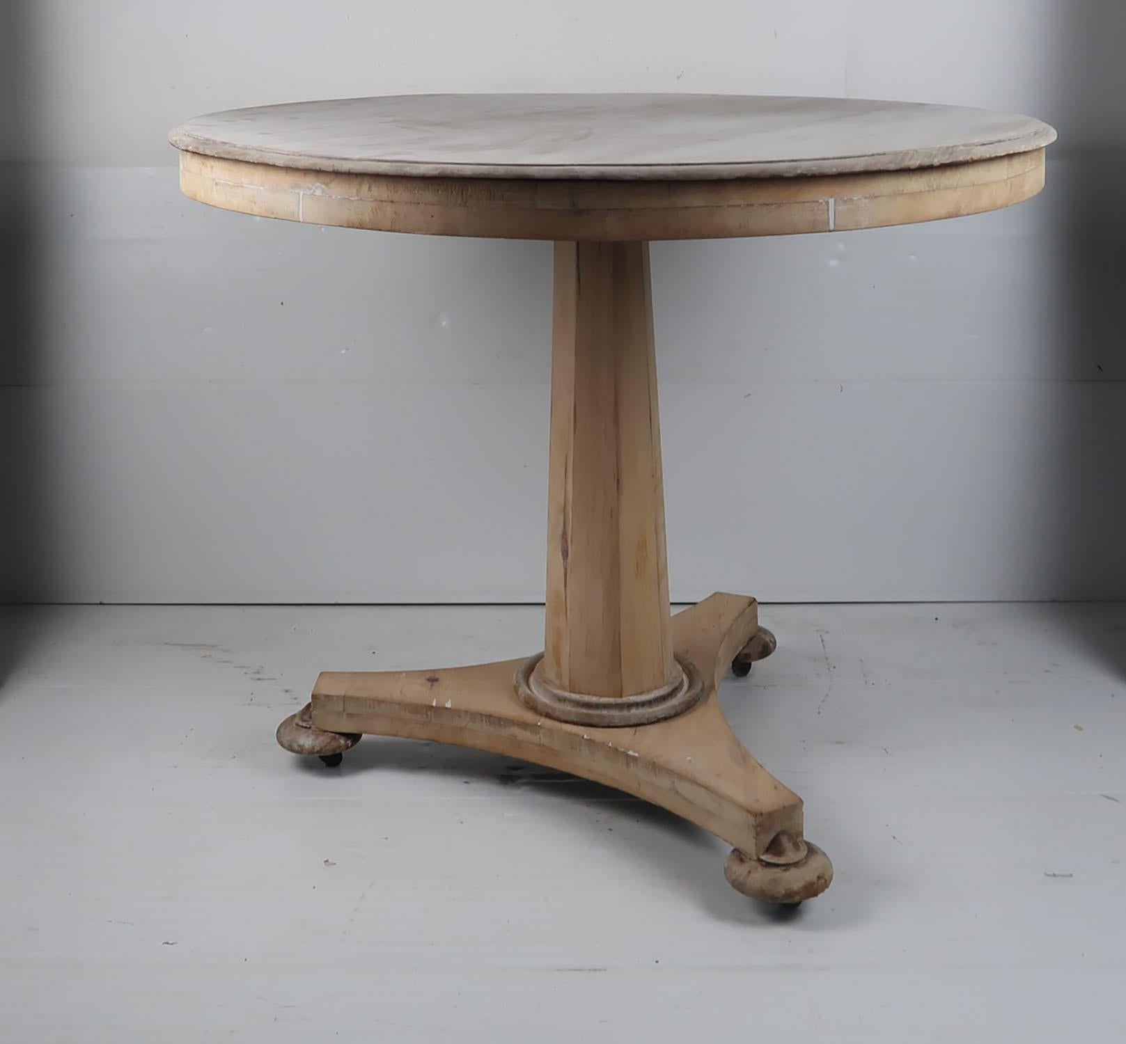 Empire Small Antique Palladian Style Round Bleached Mahogany and Pine Table