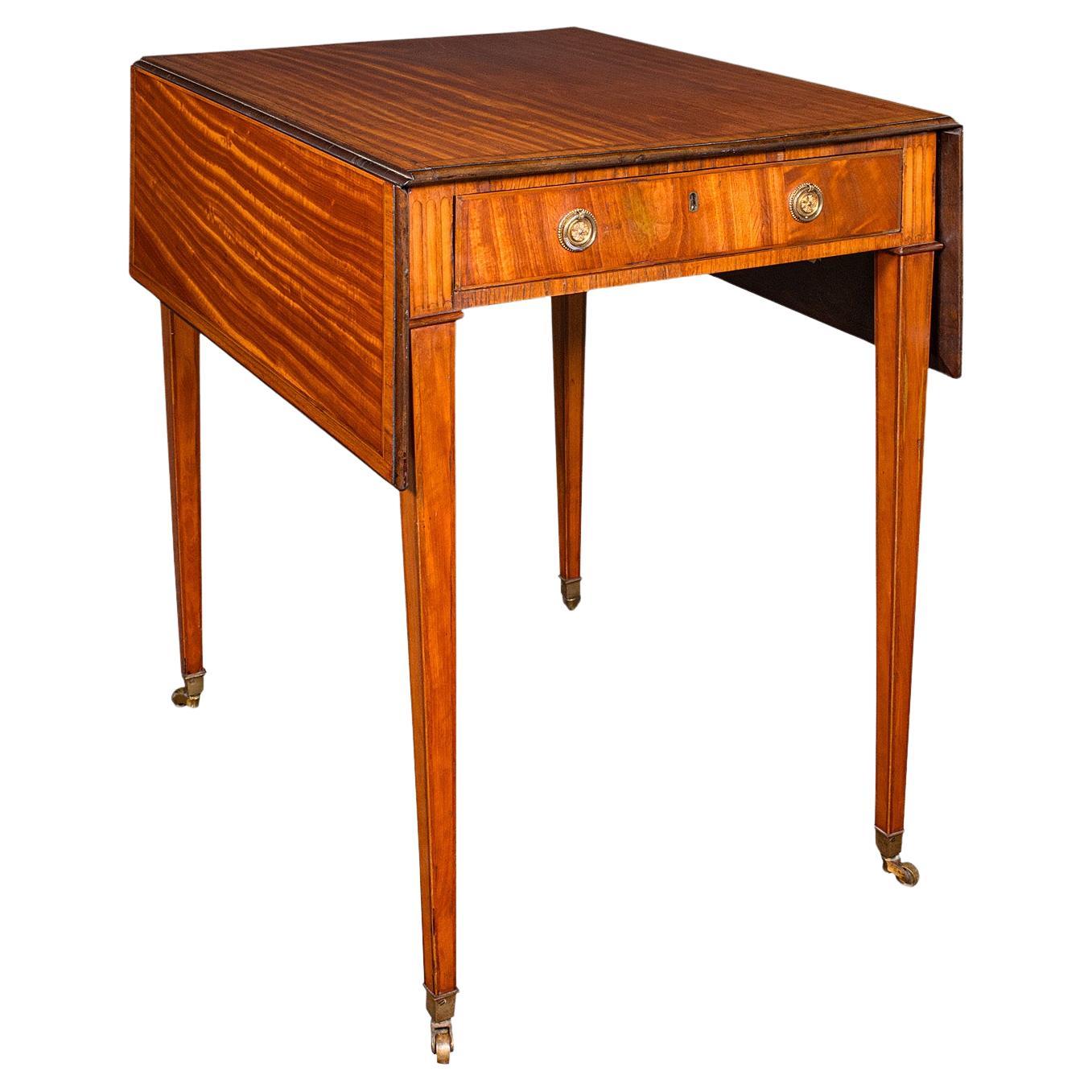 Piccolo tavolo antico Pembroke, legno di raso inglese, occasionale, A. Williamson, Regency