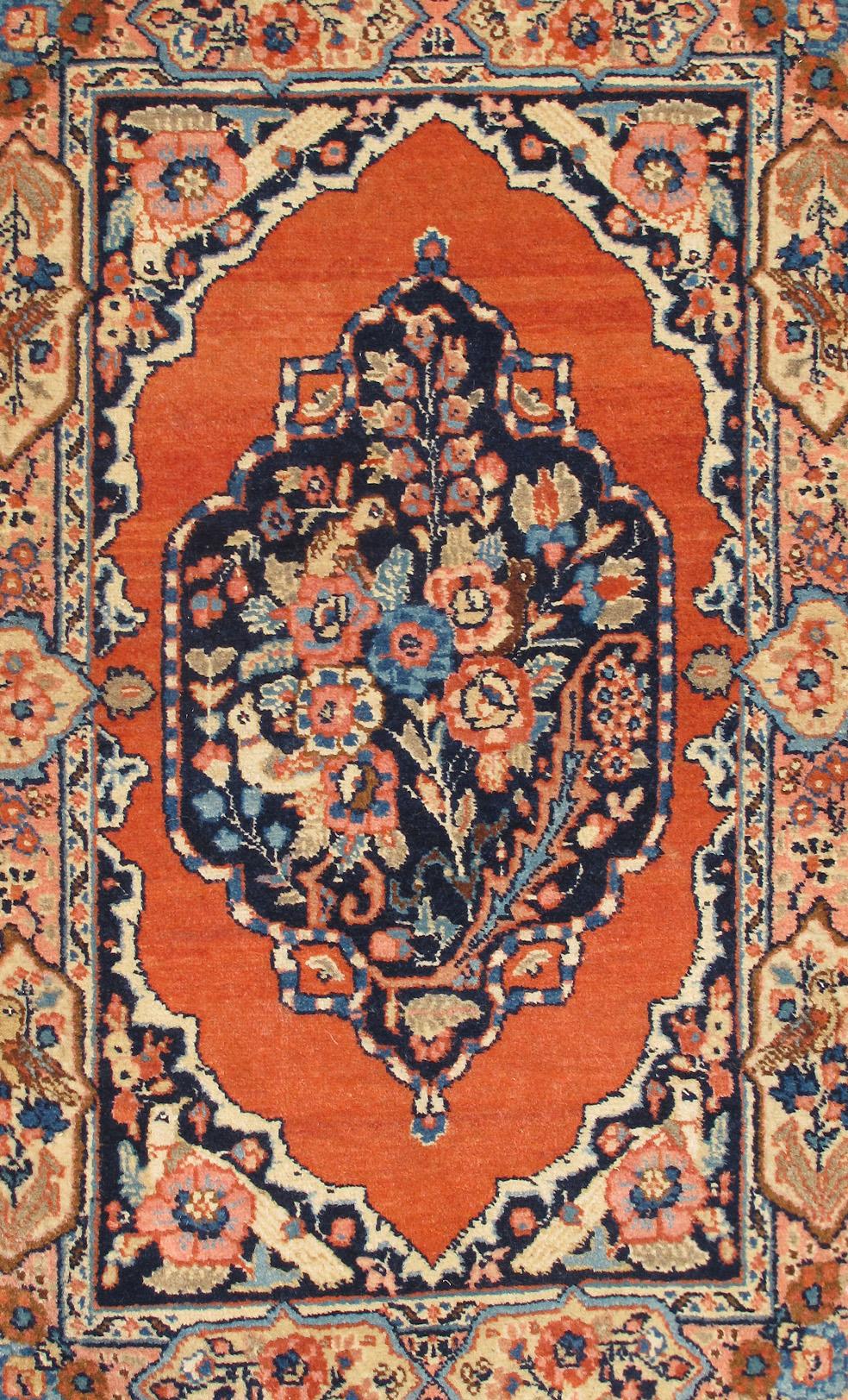 Hand-Knotted Small Antique Persian Fine Tabriz Rug with Ornate Floral Design in Burnt Orange For Sale