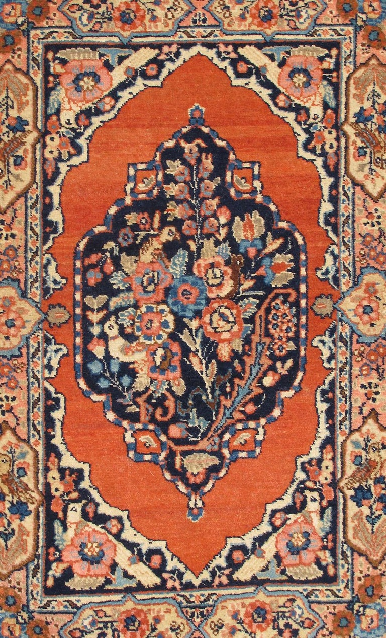 Small Antique Persian Fine Tabriz Rug with Ornate Floral Design in