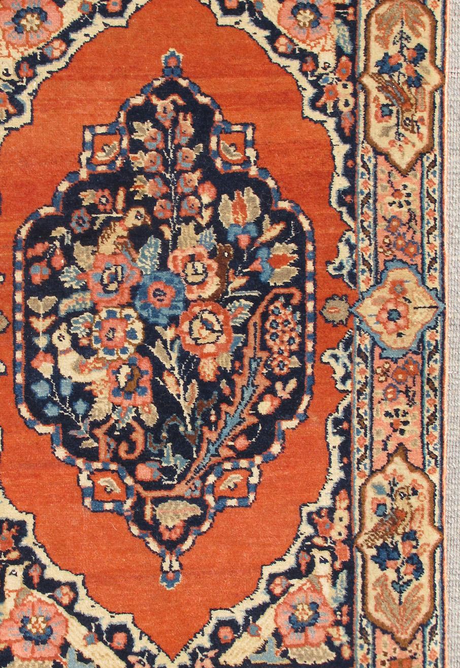 Small Antique Persian Fine Tabriz Rug with Ornate Floral Design in Burnt Orange In Excellent Condition For Sale In Atlanta, GA