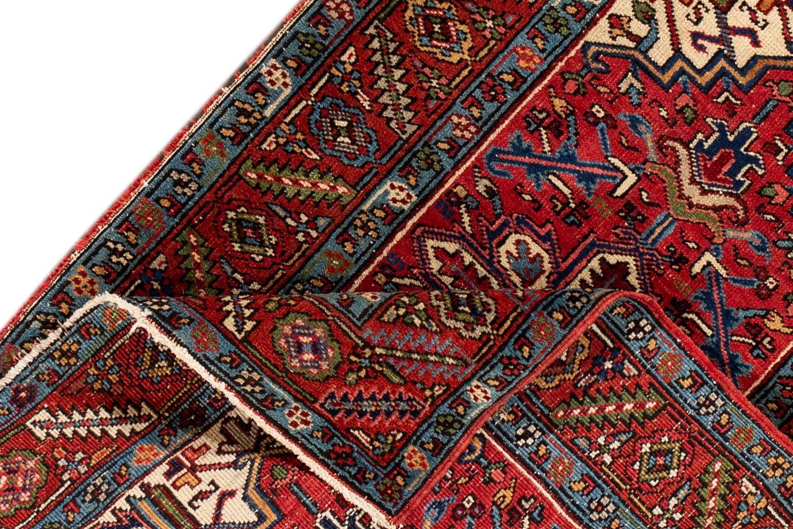 Hand-Knotted Small Antique Persian Heriz Rug